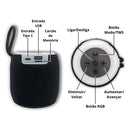 Caixa de Som Portátil Bluetooth com LED / Rádio FM, conexão USB e SD /