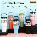 Garrafa Térmica Inox 900ml com Alça Flip Tumbl e Canudo Portátil P/ Academia Trabalho Caminhada