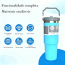 Garrafa Térmica Inox 900ml com Alça Flip Tumbl e Canudo Portátil P/ Academia Trabalho Caminhada